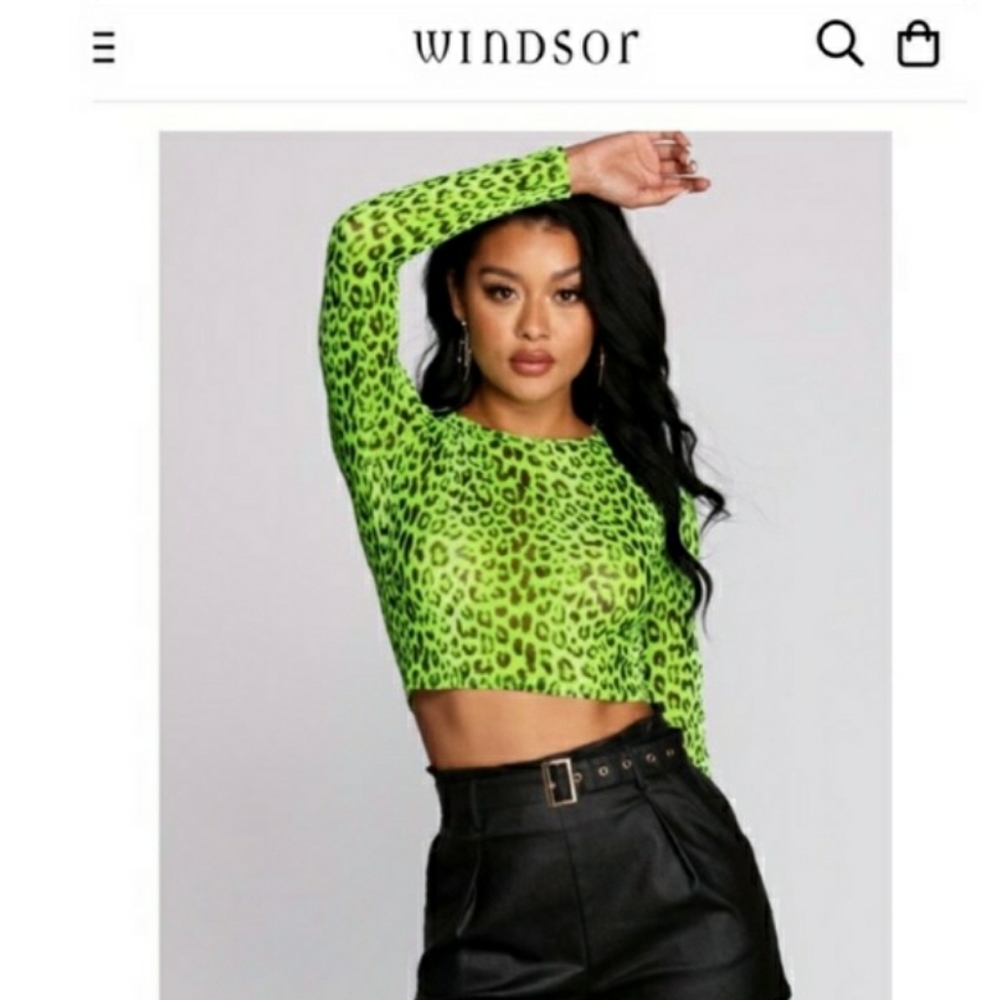 Neon green cheetah/leopard print crop top